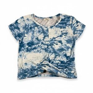 Full Circle Trends Tie Dye Twist Front Crop Top Blue White Womens Size Medium